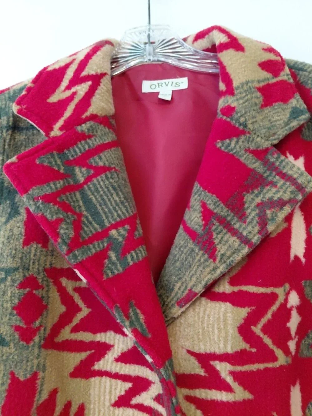 Orvis Vest Womens Southwest Aztec Western Concho Buttons Large Red Green Beige